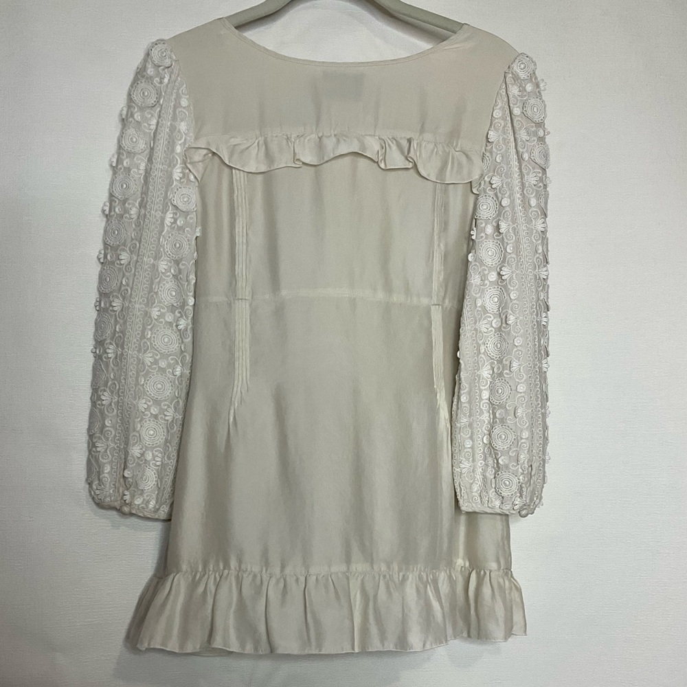 Ivory 100% Silk Juicy Couture Ruffle Lace Babydoll Blouse Size 6 - Picture 7 of 8